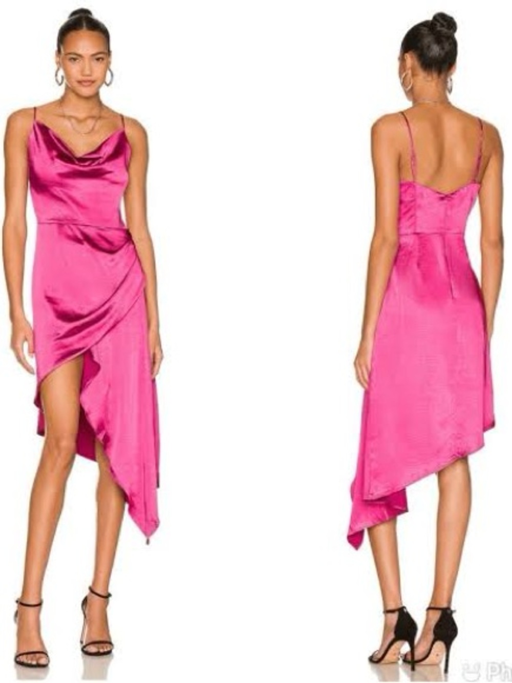 ELLIATT Jacinda Satin Cowl Neck Asymmetrical Draped Dress Magenta Size S